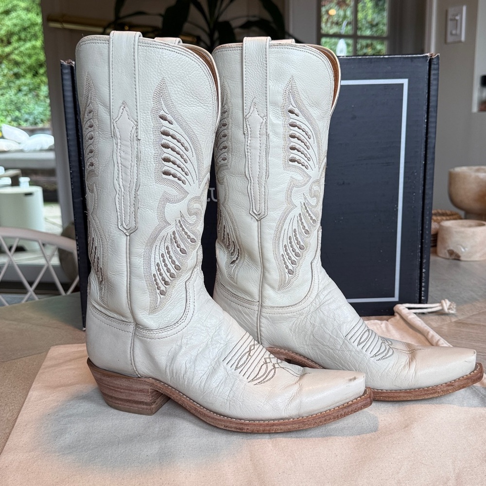 LUCCHESE Evangeline Leather Cowboy Boots in Wheat Glitz sz 7.5 EUC - Picture 3 of 14
